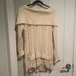 Knox Rose Ivory & Cream Off the Shoulder Lace Detailed Sweater